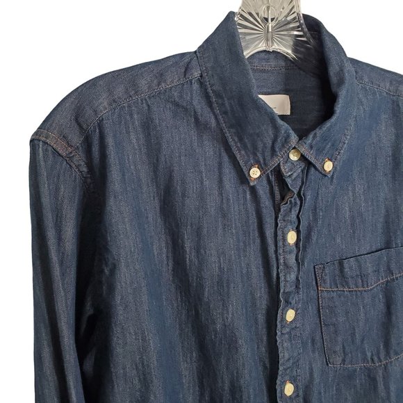 Gap Mens Size M Shirt Untucked Fit Denim Chambray Dark Wash Long Sleeve Cotton - Picture 3 of 9